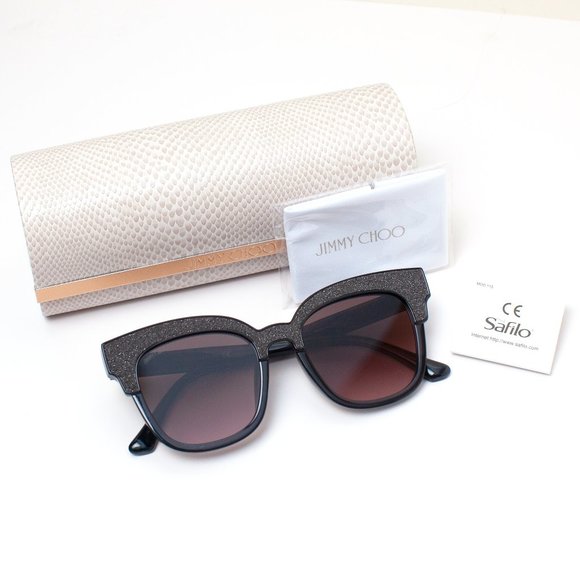 Jimmy Choo Gray Glitter Mayela Sunglasses Oversized Square - Picture 1 of 7